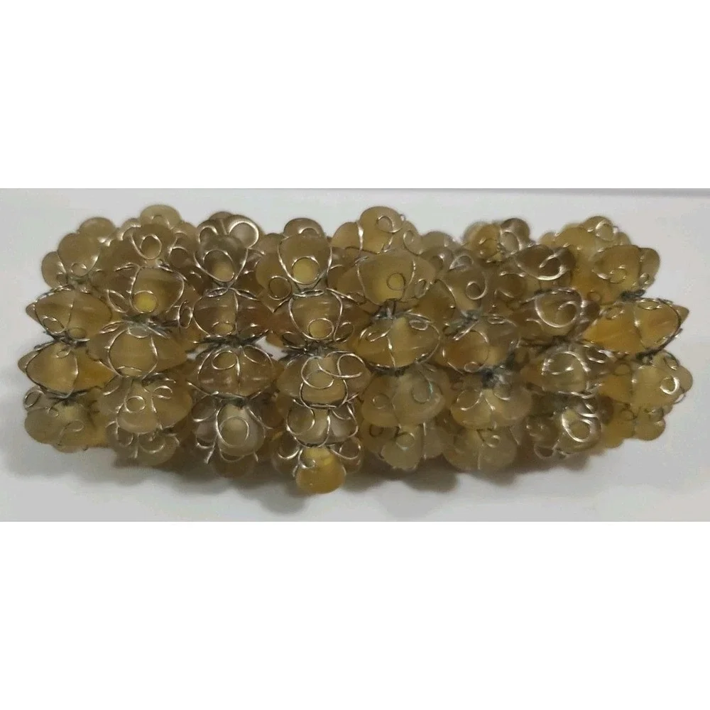 Vintage Yellow‎ Beige Stone and Wire Napkin Rings set of 8 Abstract Bohemian